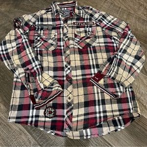 Affliction Mens Large Plaid Black Label PremiumButton Down Shirt AC Motor Club